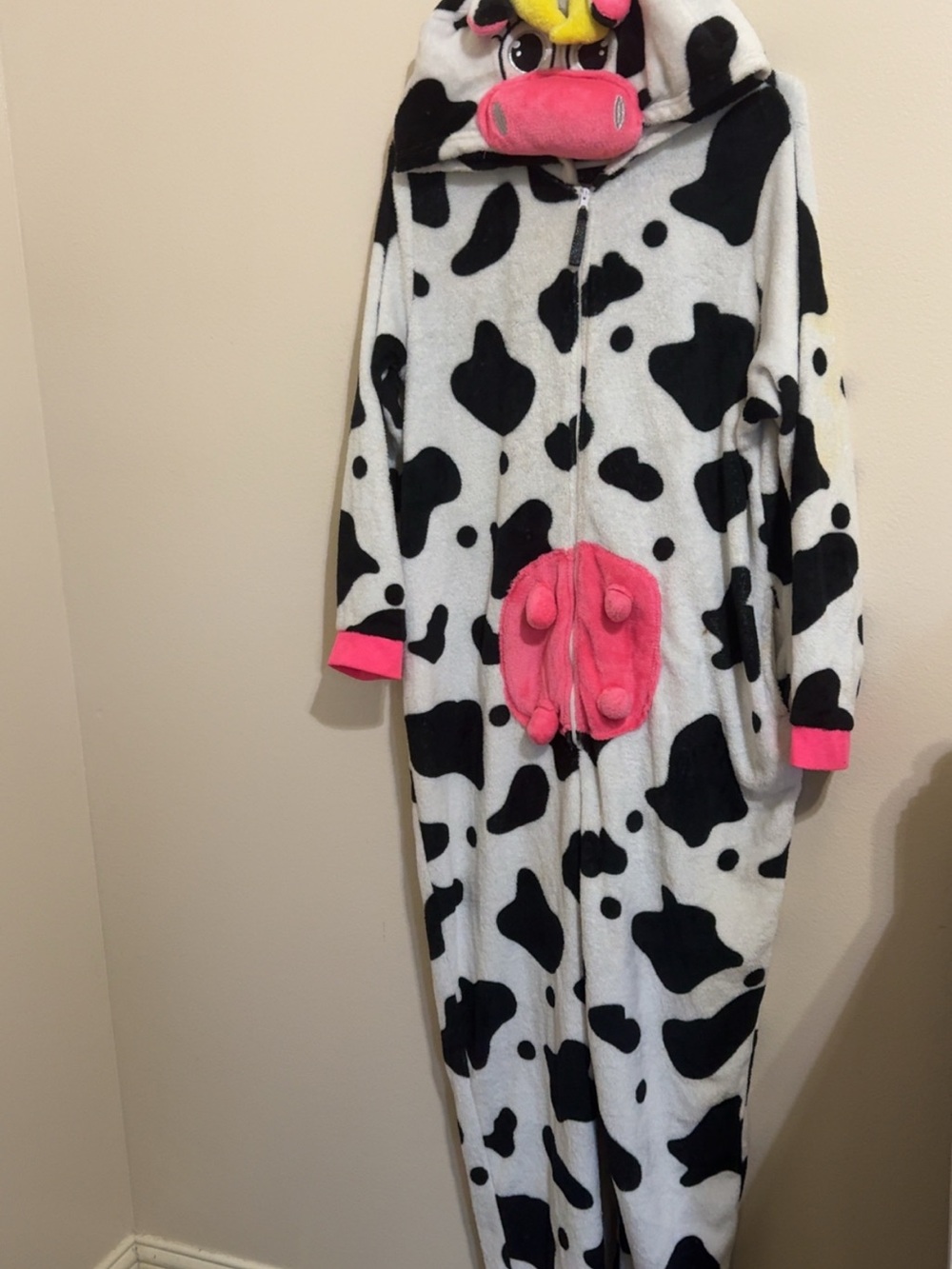 Secret Treasures Black and White Cow Print Onesie with Pink Accents